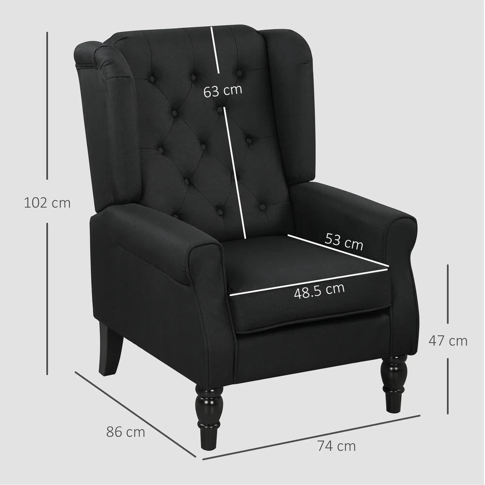 HOMCOM Wingback Accent Chair, Faux Linen Armchair with Thick Spring Cushion, High Back, Solid Wood Legs, Retro Button Tufted Reading Chair for Living Room, Bedroom, Black Additional View 3