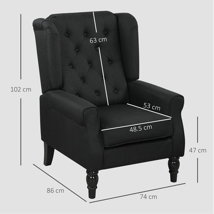 HOMCOM Wingback Accent Chair, Faux Linen Armchair with Thick Spring Cushion, High Back, Solid Wood Legs, Retro Button Tufted Reading Chair for Living Room, Bedroom, Black Additional View 3