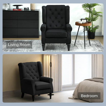 HOMCOM Wingback Accent Chair, Faux Linen Armchair with Thick Spring Cushion, High Back, Solid Wood Legs, Retro Button Tufted Reading Chair for Living Room, Bedroom, Black Additional View 8