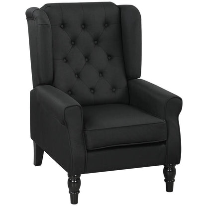 HOMCOM Wingback Accent Chair, Faux Linen Armchair with Thick Spring Cushion, High Back, Solid Wood Legs, Retro Button Tufted Reading Chair for Living Room, Bedroom, Black