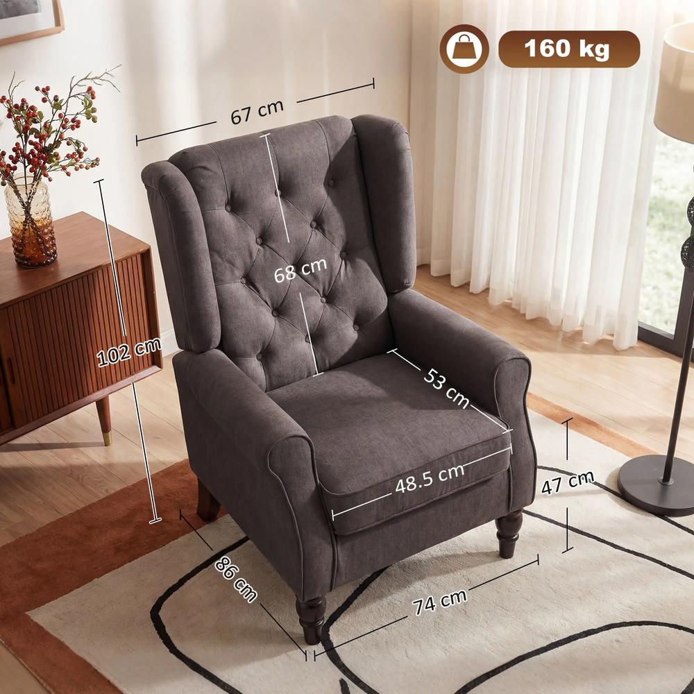 HOMCOM Wingback Accent Chair, Retro Upholstered Button Tufted Occasional Chair for Living Room and Bedroom 833-695V71 Additional View 14