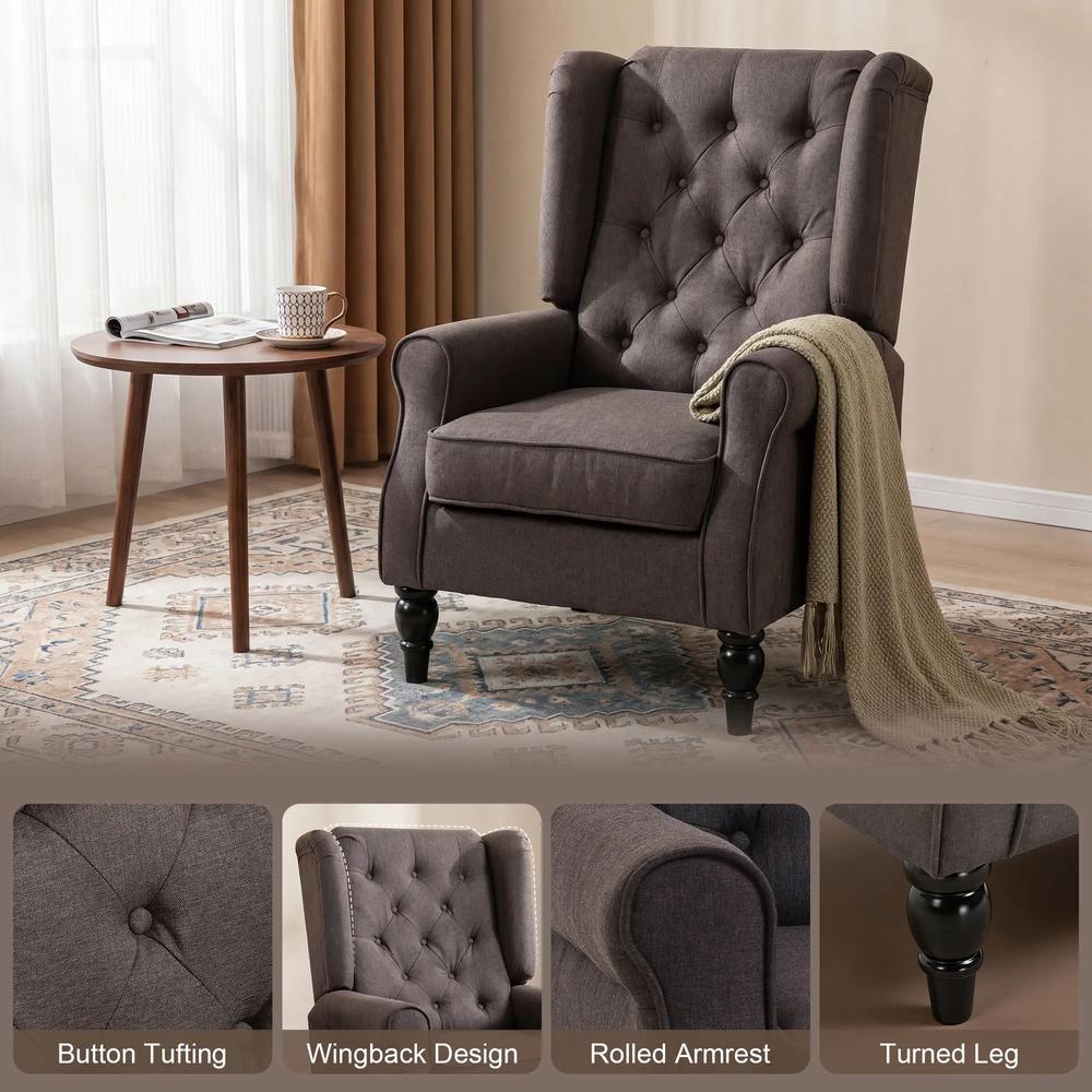 HOMCOM Wingback Accent Chair, Retro Upholstered Button Tufted Occasional Chair for Living Room and Bedroom 833-695V71 Additional View 15