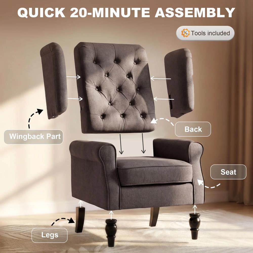 HOMCOM Wingback Accent Chair, Retro Upholstered Button Tufted Occasional Chair for Living Room and Bedroom 833-695V71 Additional View 18