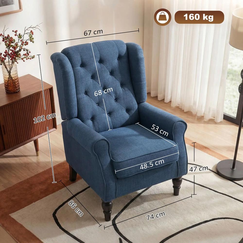 HOMCOM Wingback Accent Chair, Retro Upholstered Button Tufted Occasional Chair for Living Room and Bedroom 833-695V71 Additional View 3