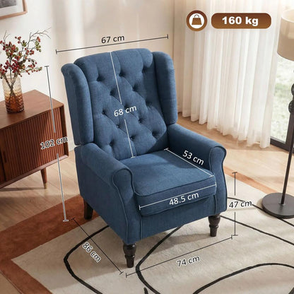 HOMCOM Wingback Accent Chair, Retro Upholstered Button Tufted Occasional Chair for Living Room and Bedroom 833-695V71 Additional View 3