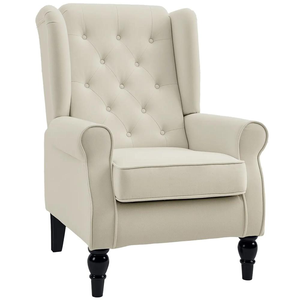 HOMCOM Wingback Accent Chair, Retro Upholstered Button Tufted Occasional Chair for Living Room and Bedroom 833-695V71 Additional View 32