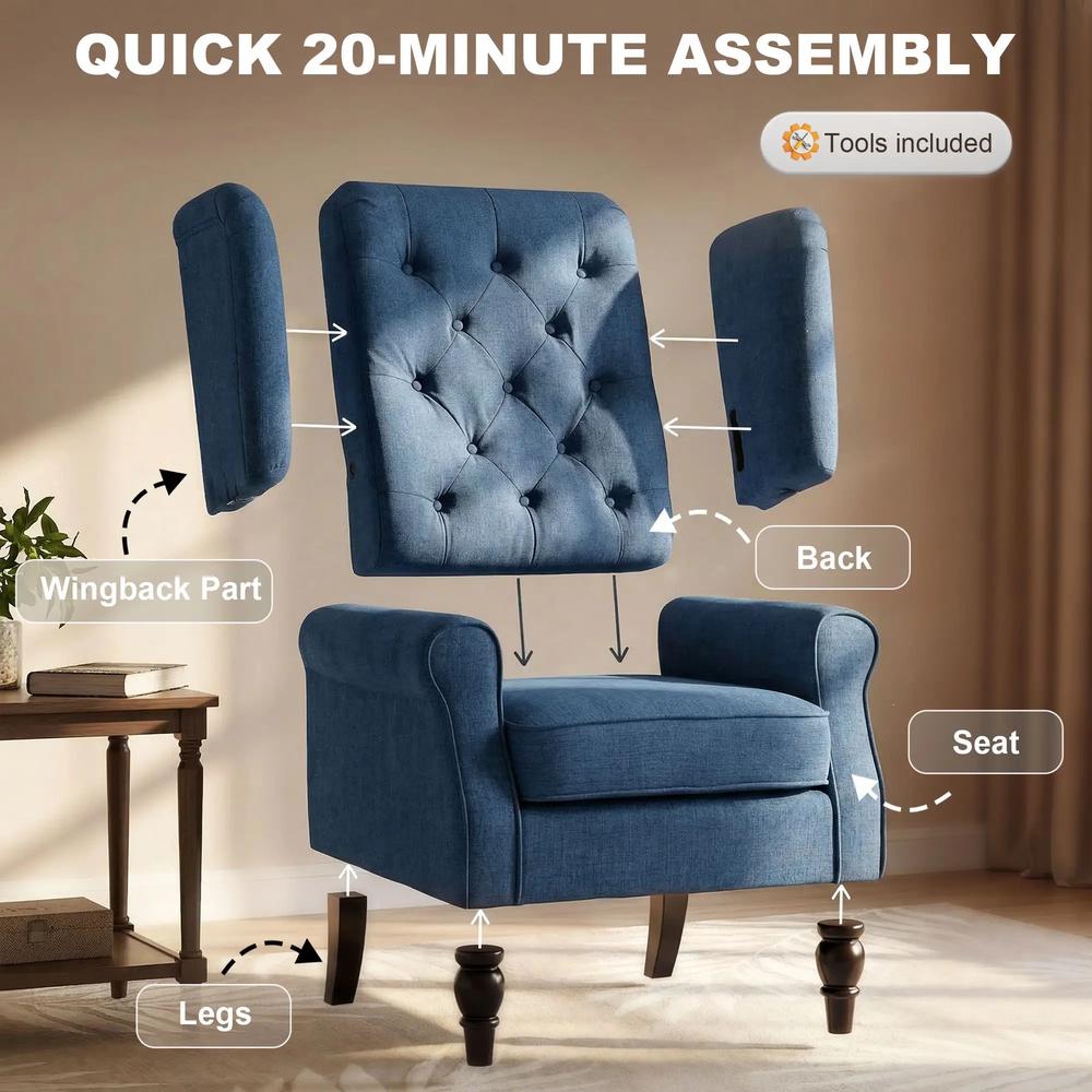 HOMCOM Wingback Accent Chair, Retro Upholstered Button Tufted Occasional Chair for Living Room and Bedroom 833-695V71 Additional View 7