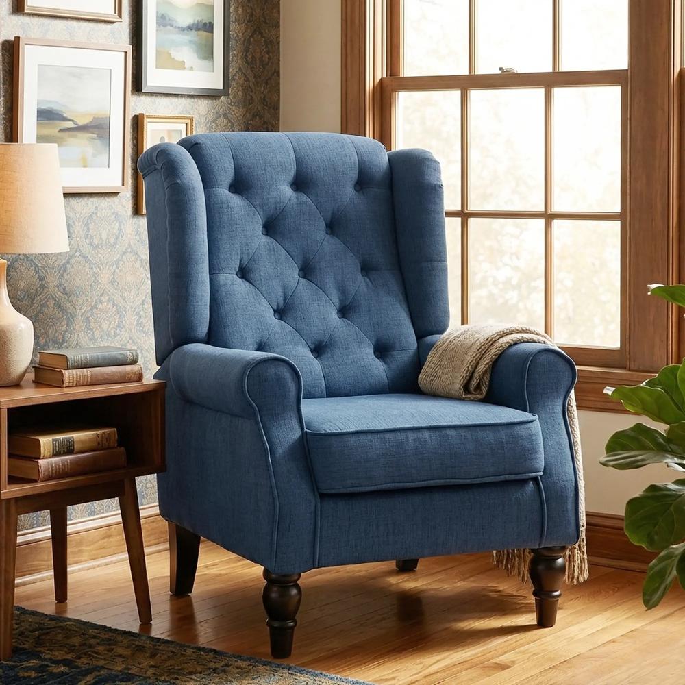 HOMCOM Wingback Accent Chair, Retro Upholstered Button Tufted Occasional Chair for Living Room and Bedroom 833-695V71 Additional View 8