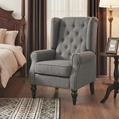 HOMCOM Wingback Accent Chair, Snow Flannel Armchair with Thick Spring Cushion, High Back, Solid Wood Legs, Retro Button Tufted Reading Chair for Living Room, Bedroom, Dark Grey Additional View 8