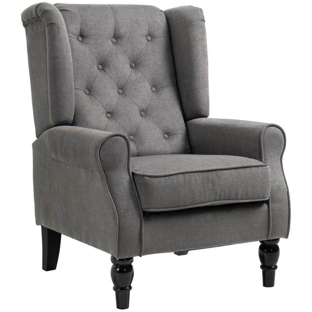 HOMCOM Wingback Accent Chair, Snow Flannel Armchair with Thick Spring Cushion, High Back, Solid Wood Legs, Retro Button Tufted Reading Chair for Living Room, Bedroom, Dark Grey Additional View 10