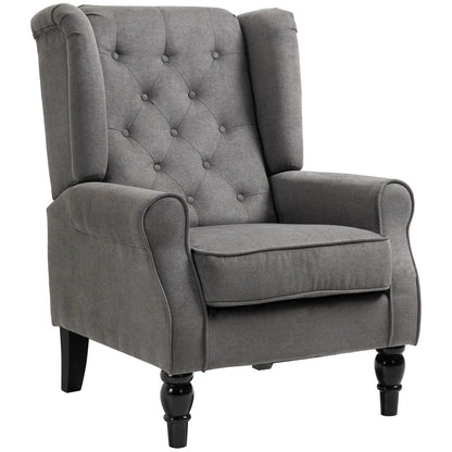 HOMCOM Wingback Accent Chair, Snow Flannel Armchair with Thick Spring Cushion, High Back, Solid Wood Legs, Retro Button Tufted Reading Chair for Living Room, Bedroom, Dark Grey Additional View 10