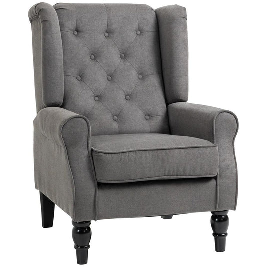 HOMCOM Wingback Accent Chair, Snow Flannel Armchair with Thick Spring Cushion, High Back, Solid Wood Legs, Retro Button Tufted Reading Chair for Living Room, Bedroom, Dark Grey