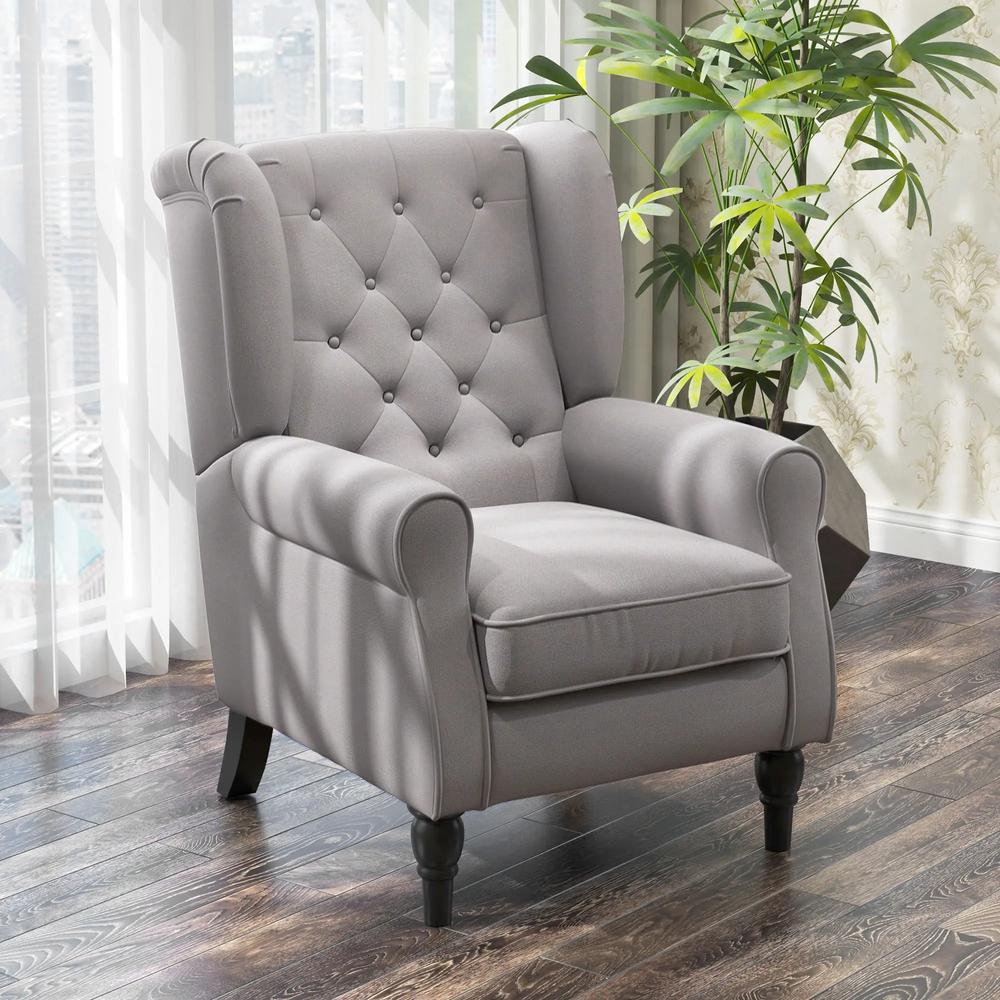 HOMCOM Retro Accent Chair, Wingback Armchair with Wood Frame Button Tufted Design for Living Room Bedroom, Grey Additional View 11