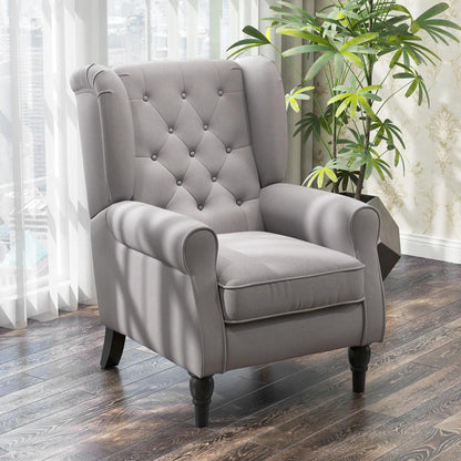 HOMCOM Retro Accent Chair, Wingback Armchair with Wood Frame Button Tufted Design for Living Room Bedroom, Grey Additional View 11