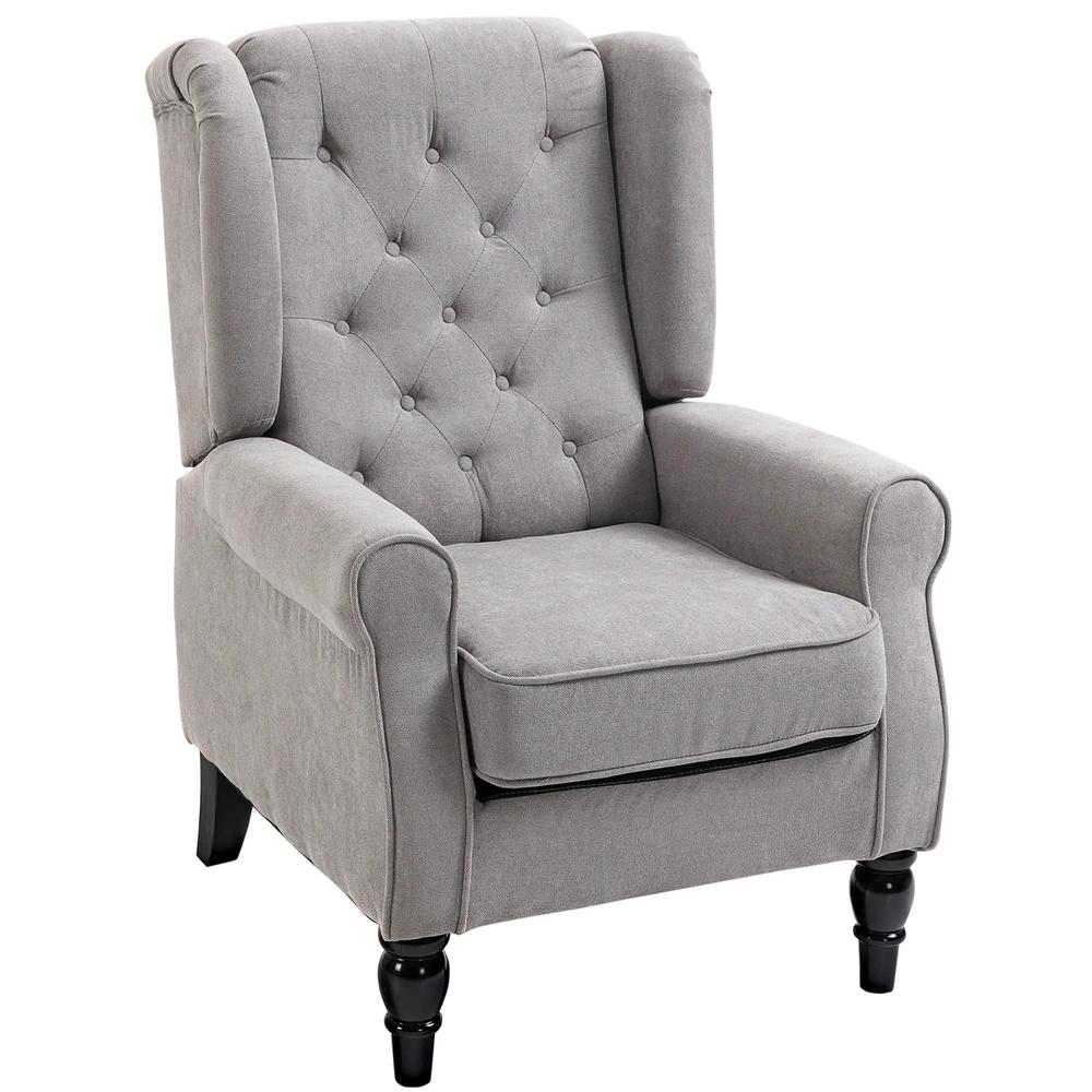 HOMCOM Retro Accent Chair, Wingback Armchair with Wood Frame Button Tufted Design for Living Room Bedroom, Grey Additional View 12