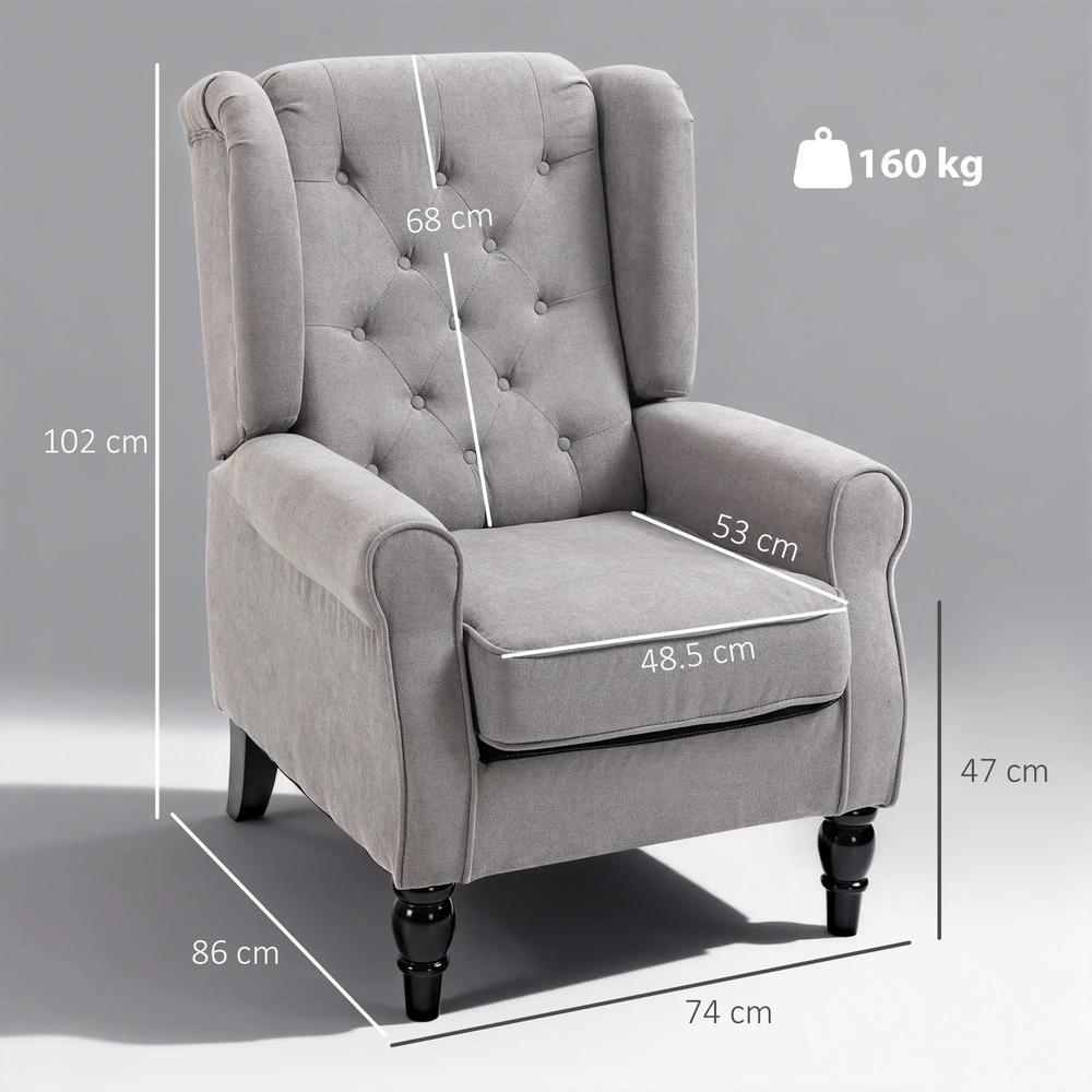 HOMCOM Retro Accent Chair, Wingback Armchair with Wood Frame Button Tufted Design for Living Room Bedroom, Grey Additional View 3
