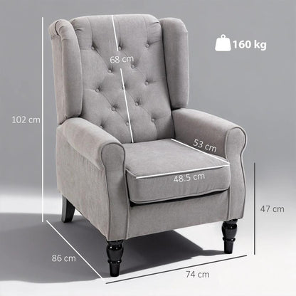HOMCOM Retro Accent Chair, Wingback Armchair with Wood Frame Button Tufted Design for Living Room Bedroom, Grey Additional View 3