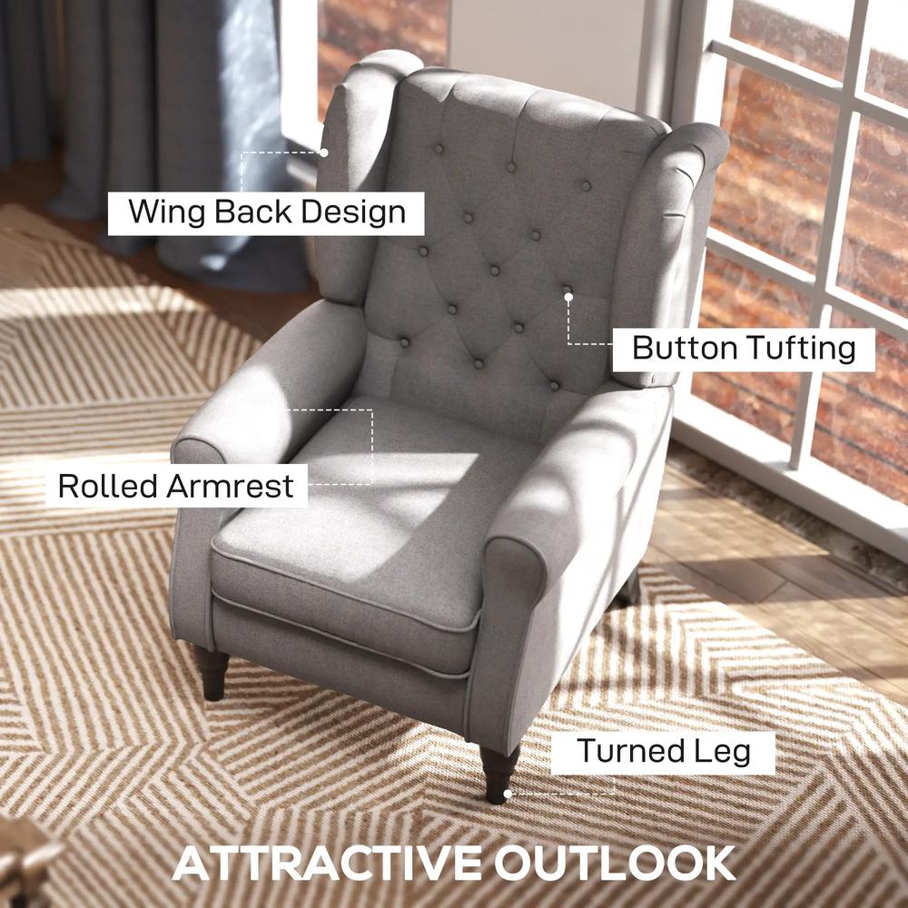 HOMCOM Retro Accent Chair, Wingback Armchair with Wood Frame Button Tufted Design for Living Room Bedroom, Grey Additional View 4