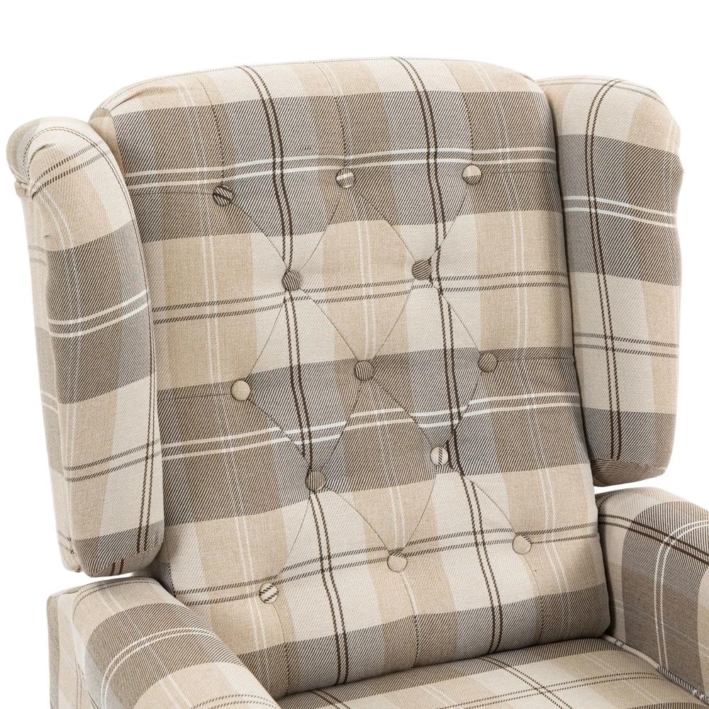 HOMCOM Wingback Accent Chair, Linen-Look Fabric Armchair with Thick Spring Cushion, High Back, Khaki Plaid Additional View 10