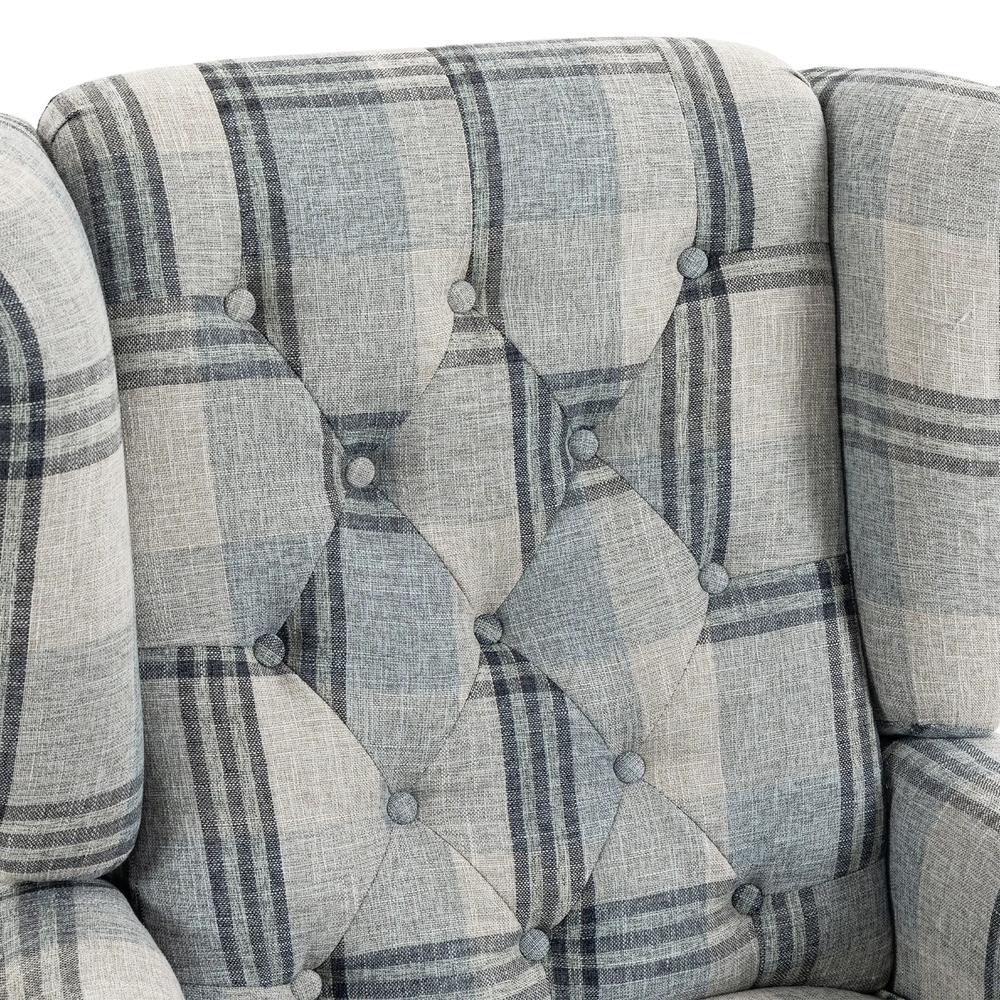 HOMCOM Faux Linen Armchair with Thick Spring Cushion, Wingback Accent Chair with High Back, Solid Wood Legs, Mixed Plaid Additional View 12