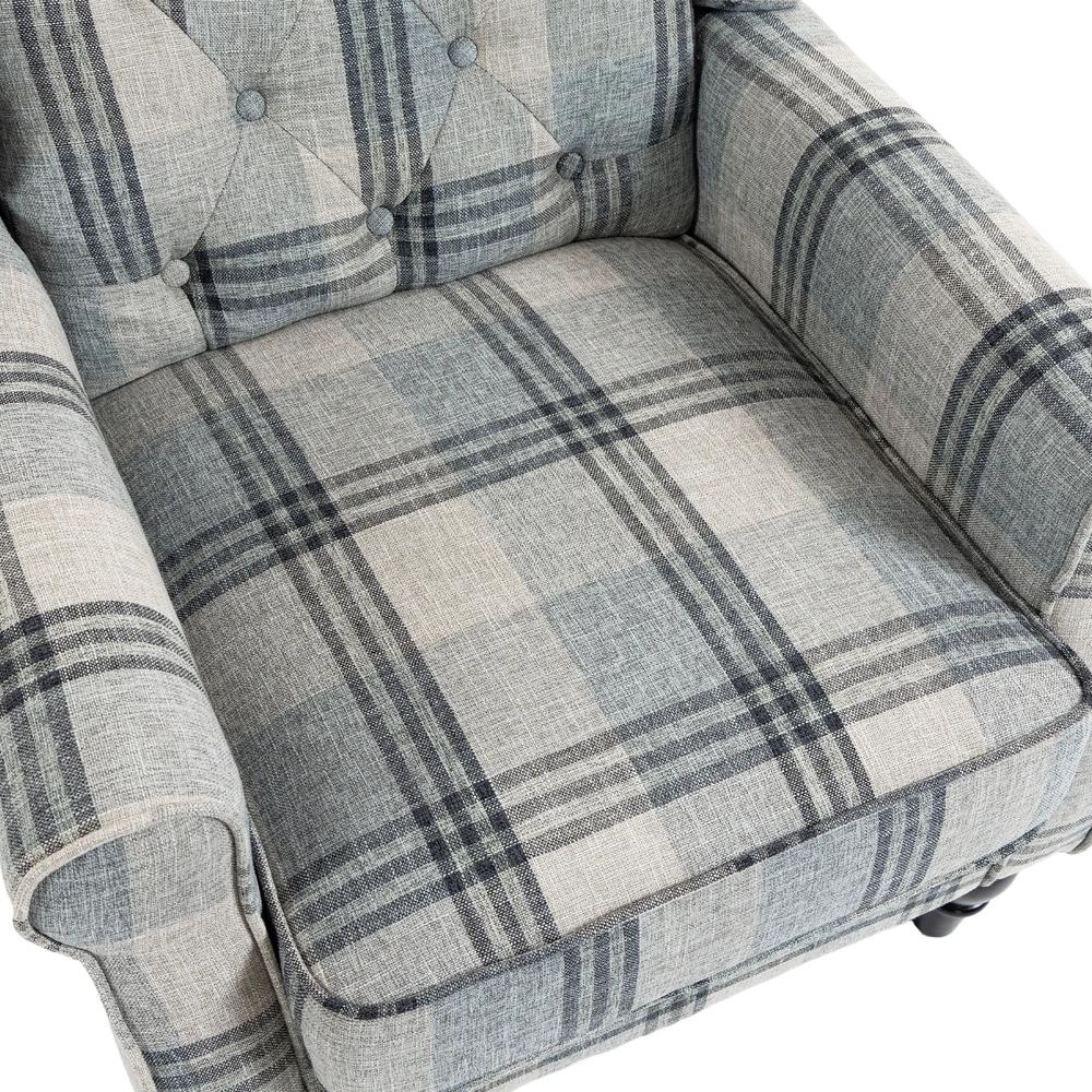 HOMCOM Faux Linen Armchair with Thick Spring Cushion, Wingback Accent Chair with High Back, Solid Wood Legs, Mixed Plaid Additional View 13