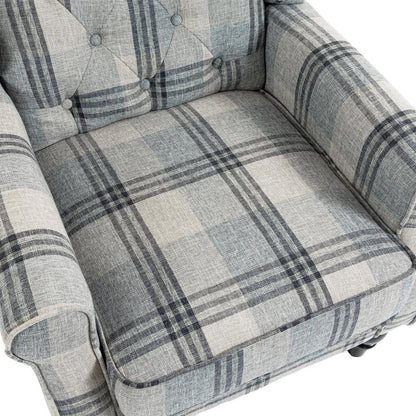 HOMCOM Faux Linen Armchair with Thick Spring Cushion, Wingback Accent Chair with High Back, Solid Wood Legs, Mixed Plaid Additional View 13