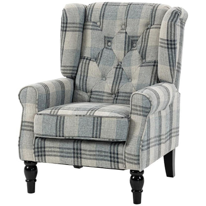 HOMCOM Faux Linen Armchair with Thick Spring Cushion, Wingback Accent Chair with High Back, Solid Wood Legs, Mixed Plaid Additional View 15