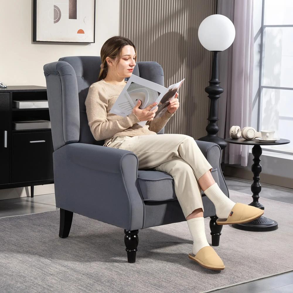 HOMCOM Wingback Accent Chair, Retro Upholstered Button Tufted Occasional Chair for Living Room and Bedroom 833-695V72 Additional View 16