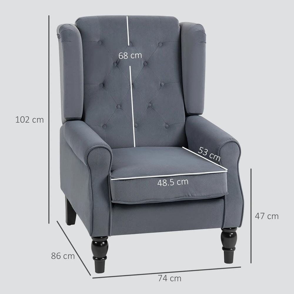 HOMCOM Wingback Accent Chair, Retro Upholstered Button Tufted Occasional Chair for Living Room and Bedroom 833-695V72 Additional View 17
