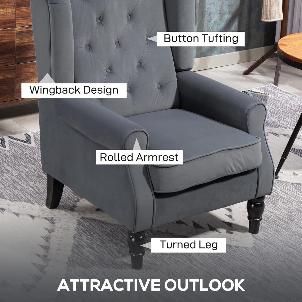 HOMCOM Wingback Accent Chair, Retro Upholstered Button Tufted Occasional Chair for Living Room and Bedroom 833-695V72 Additional View 18