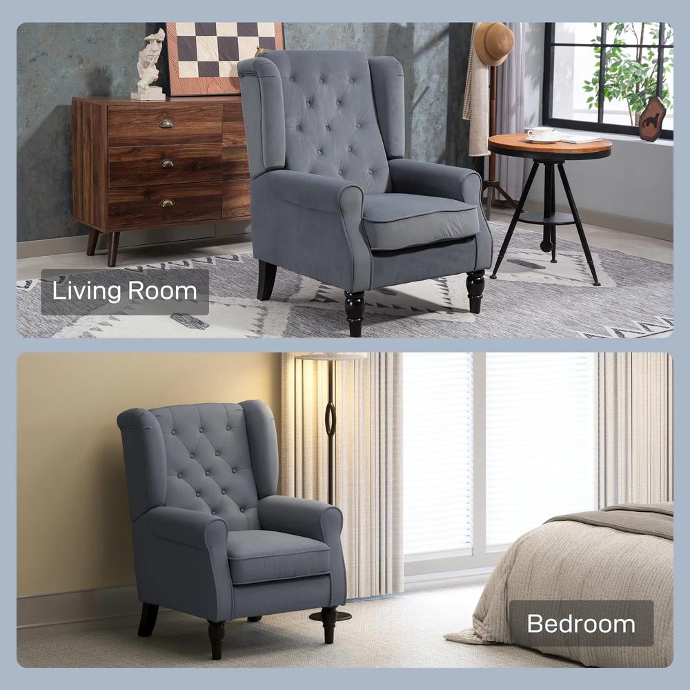 HOMCOM Wingback Accent Chair, Retro Upholstered Button Tufted Occasional Chair for Living Room and Bedroom 833-695V72 Additional View 22
