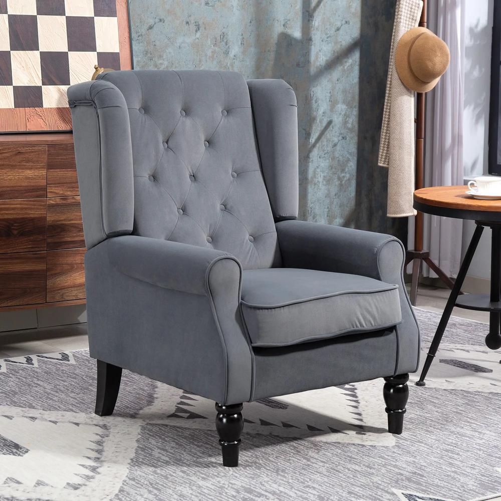 HOMCOM Wingback Accent Chair, Retro Upholstered Button Tufted Occasional Chair for Living Room and Bedroom 833-695V72 Additional View 24