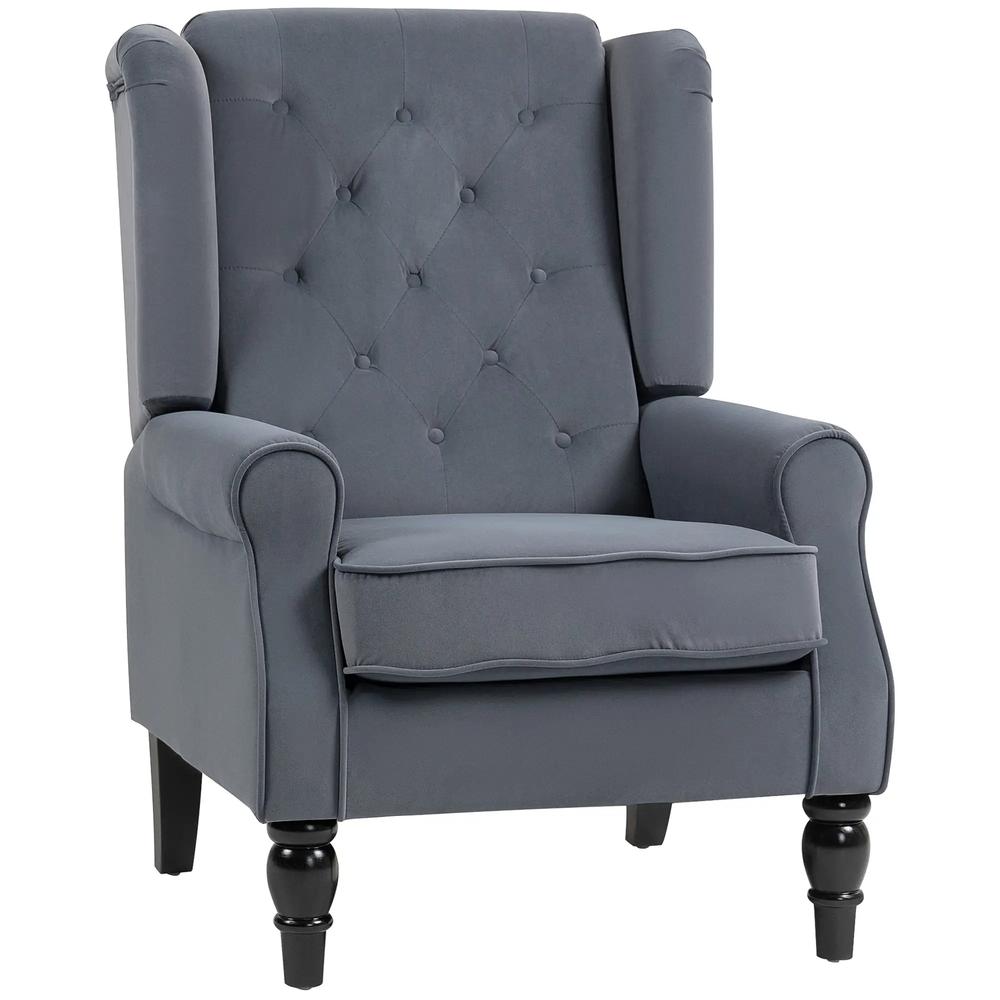HOMCOM Wingback Accent Chair, Retro Upholstered Button Tufted Occasional Chair for Living Room and Bedroom 833-695V72 Additional View 25
