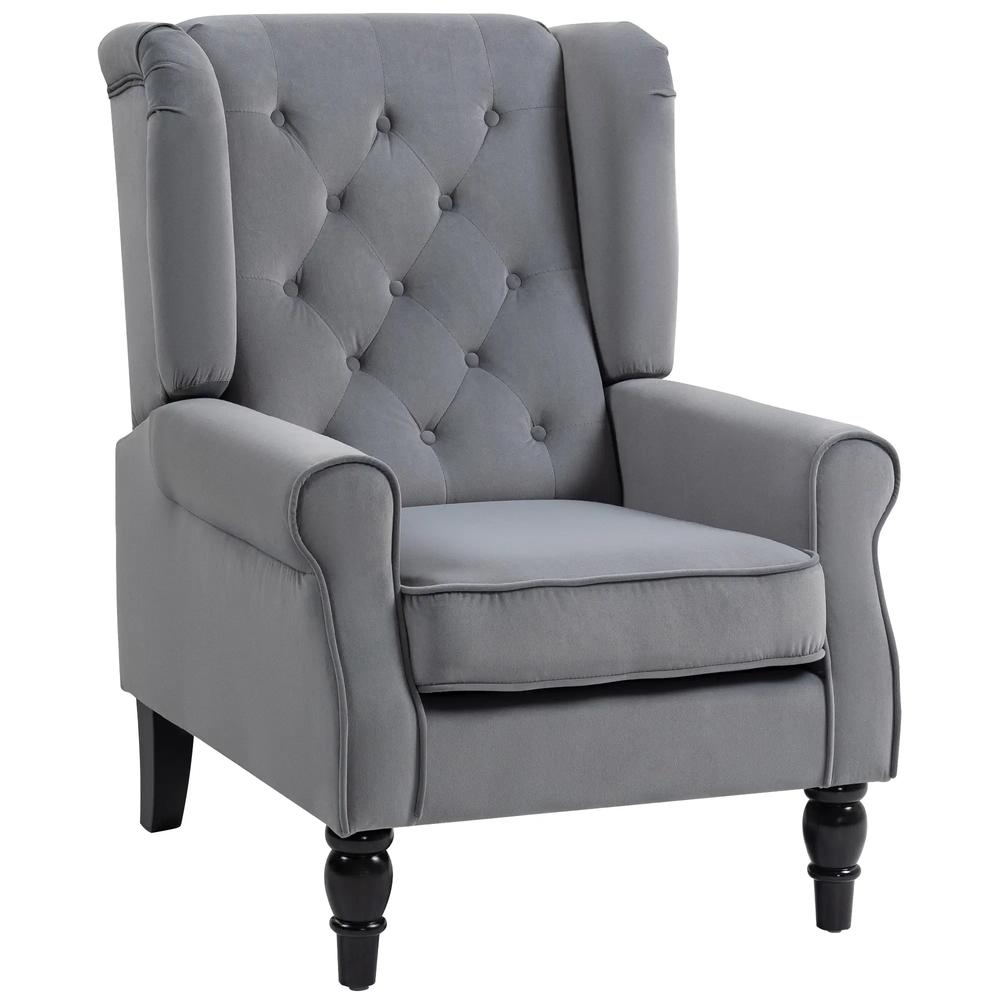 HOMCOM Wingback Accent Chair, Retro Upholstered Button Tufted Occasional Chair for Living Room and Bedroom 833-695V72 Additional View 26