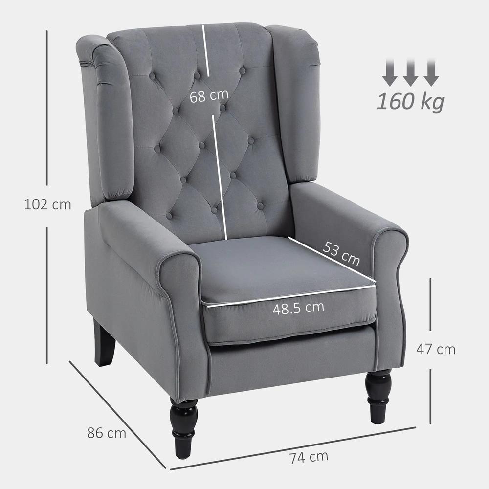 HOMCOM Wingback Accent Chair, Retro Upholstered Button Tufted Occasional Chair for Living Room and Bedroom 833-695V72 Additional View 28