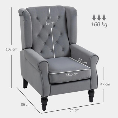 HOMCOM Wingback Accent Chair, Retro Upholstered Button Tufted Occasional Chair for Living Room and Bedroom 833-695V72 Additional View 28