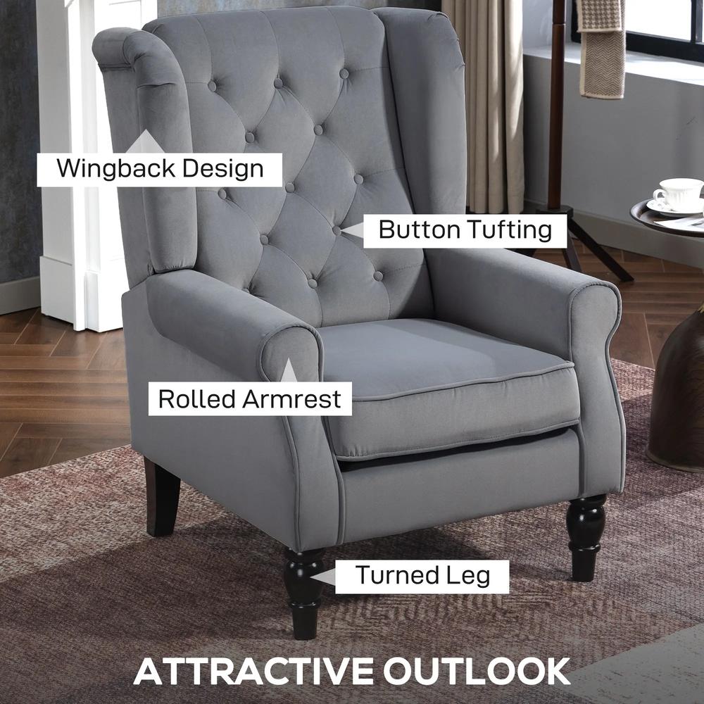 HOMCOM Wingback Accent Chair, Retro Upholstered Button Tufted Occasional Chair for Living Room and Bedroom 833-695V72 Additional View 29