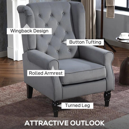 HOMCOM Wingback Accent Chair, Retro Upholstered Button Tufted Occasional Chair for Living Room and Bedroom 833-695V72 Additional View 29