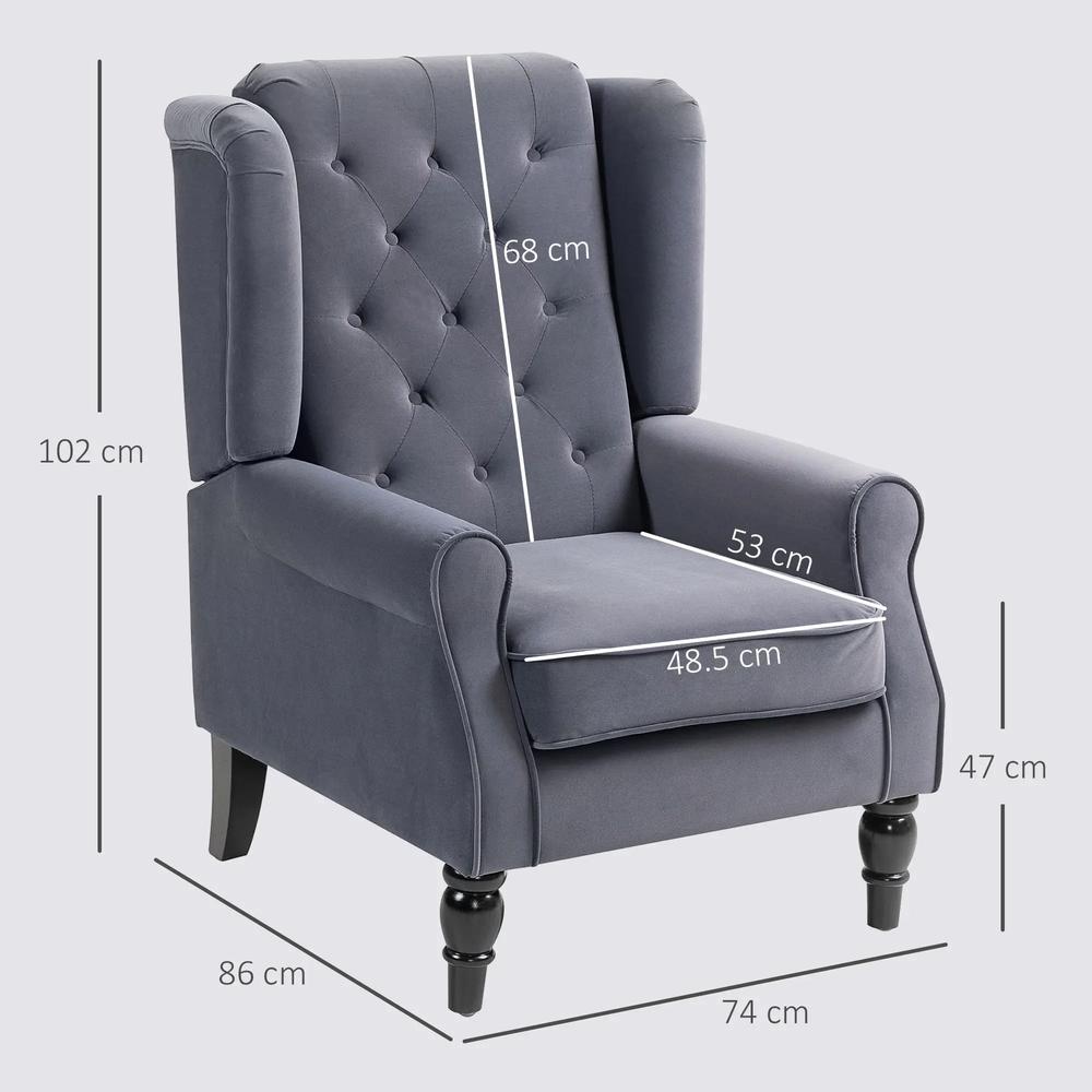 HOMCOM Wingback Accent Chair, Retro Upholstered Button Tufted Occasional Chair for Living Room and Bedroom 833-695V72 Additional View 3