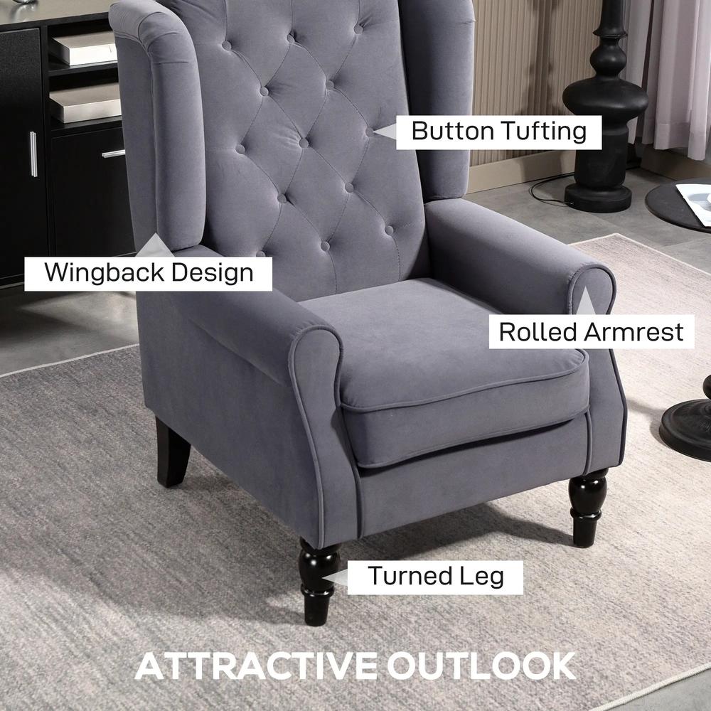 HOMCOM Wingback Accent Chair, Retro Upholstered Button Tufted Occasional Chair for Living Room and Bedroom 833-695V72 Additional View 4