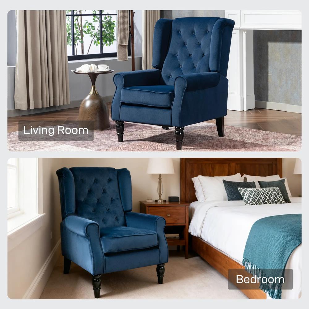 HOMCOM Wingback Accent Chair, Retro Upholstered Button Tufted Occasional Chair for Living Room and Bedroom 833-695V72 Additional View 44