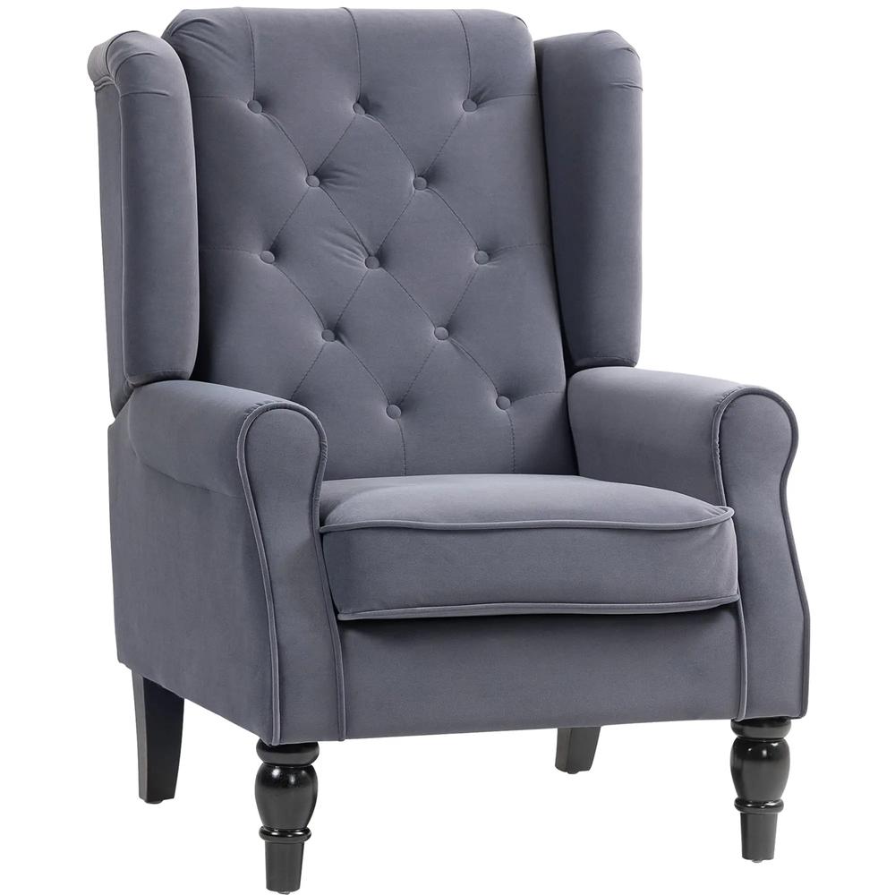 HOMCOM Wingback Accent Chair, Retro Upholstered Button Tufted Occasional Chair for Living Room and Bedroom 833-695V72