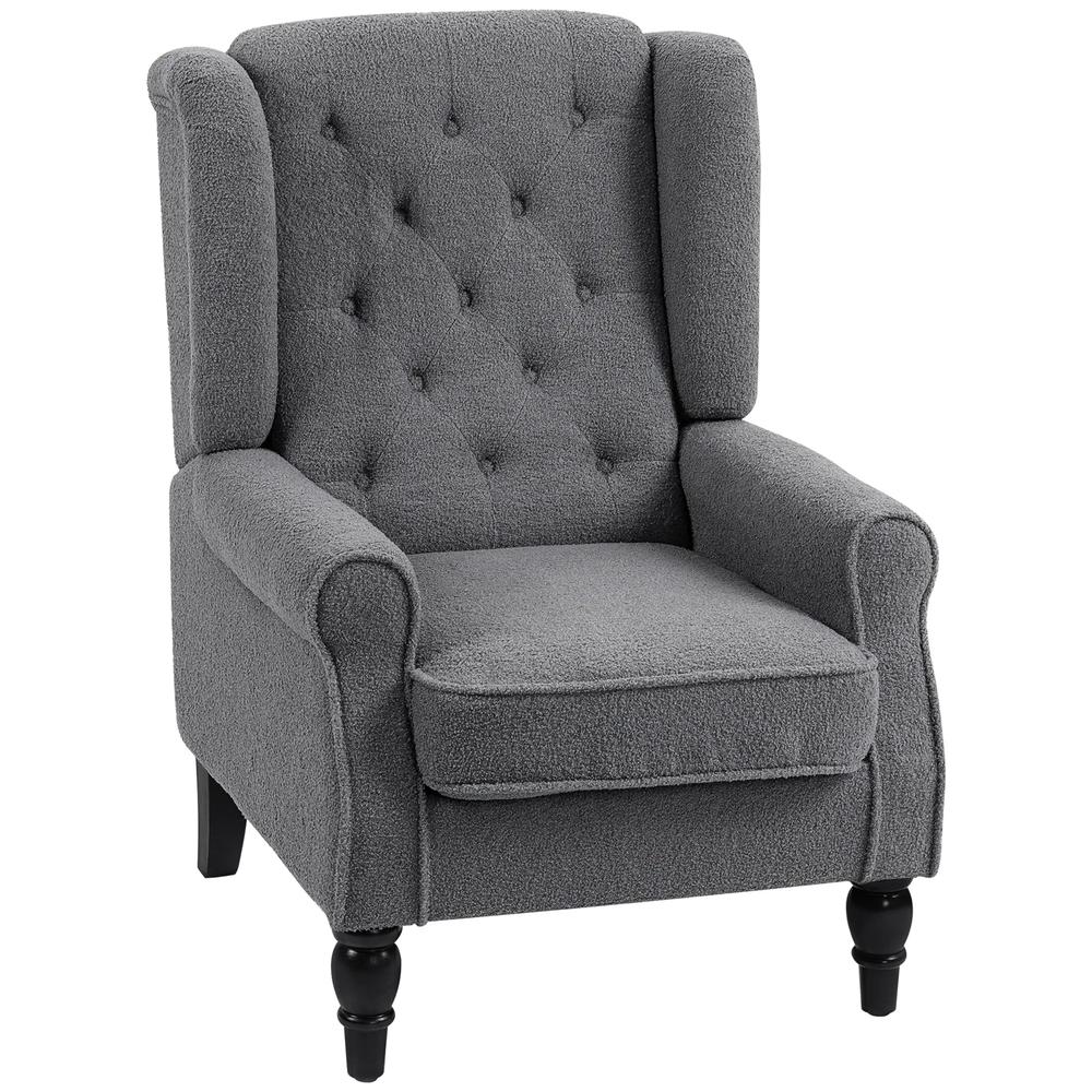 HOMCOM Teddy Fleece Retro Wingback Chair - Grey Additional View 11