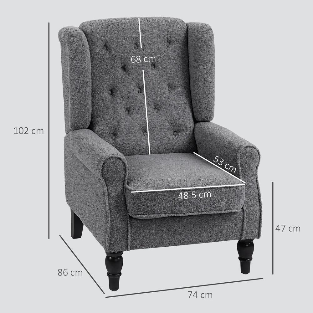 HOMCOM Teddy Fleece Retro Wingback Chair - Grey Additional View 3