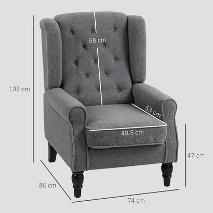 HOMCOM Teddy Fleece Retro Wingback Chair - Grey Additional View 3