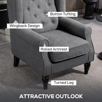 HOMCOM Teddy Fleece Retro Wingback Chair - Grey Additional View 4