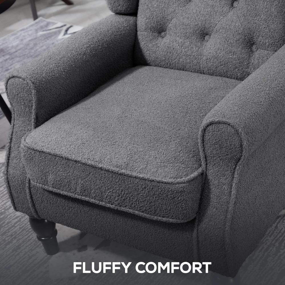 HOMCOM Teddy Fleece Retro Wingback Chair - Grey Additional View 6