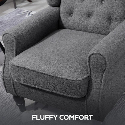 HOMCOM Teddy Fleece Retro Wingback Chair - Grey Additional View 6