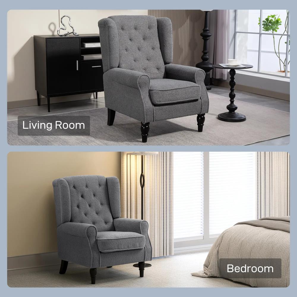 HOMCOM Teddy Fleece Retro Wingback Chair - Grey Additional View 8