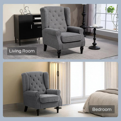 HOMCOM Teddy Fleece Retro Wingback Chair - Grey Additional View 8